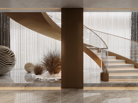  轻奢异形玻璃楼梯3d模型 