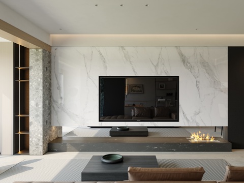  现代极简客餐厅 横厅 厨房 大平层3d模型 