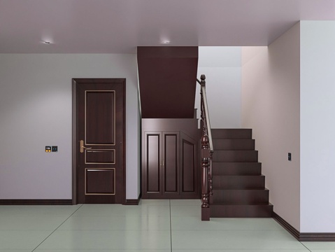  中式红木楼梯 楼梯间3d模型 