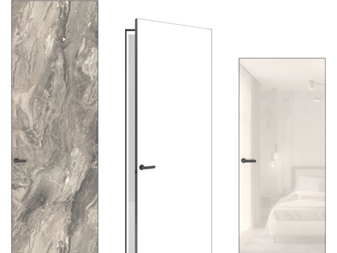  OM Doors隐形门系列 瓷质石材，彩色3d模型 