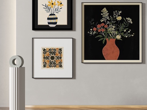  现代，中古，简约，组合画3d模型 