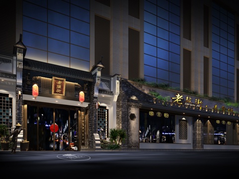  新中式餐厅门头3d模型 