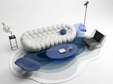  现代网红沙发茶几组合su模型su模型 