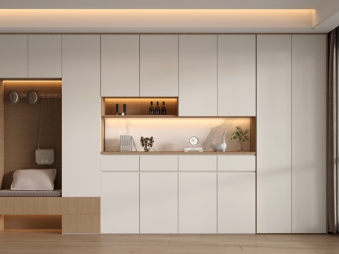  现代鞋柜 入户鞋柜 装饰鞋柜 换鞋凳 装饰柜 饰品摆件3d模型 