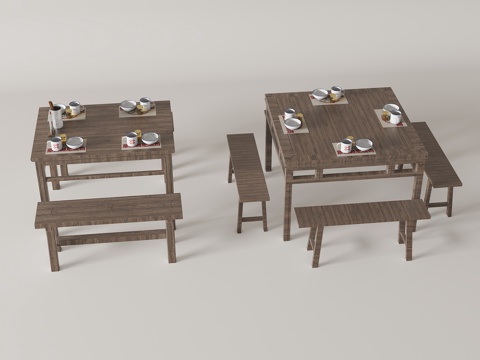  火锅店桌椅组合3d模型 