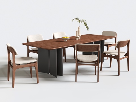 中古餐桌椅 长方形餐桌 餐椅 单椅su模型