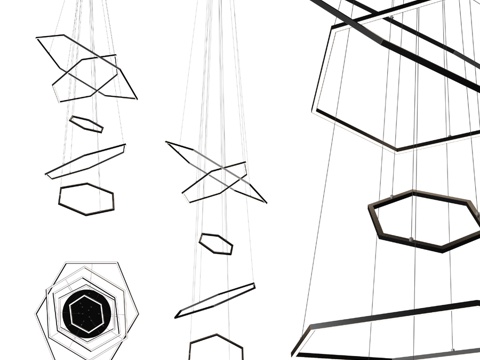  LED长吊灯，六角沙材质3d模型 