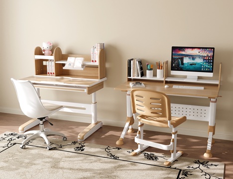  现代儿童桌椅 书桌椅 儿童学习桌3d模型 