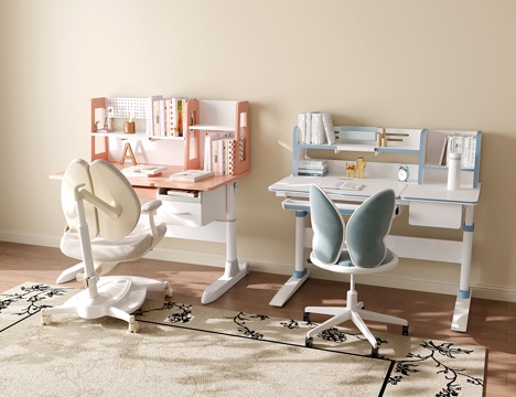  现代儿童桌椅 书桌椅 儿童学习桌3d模型 