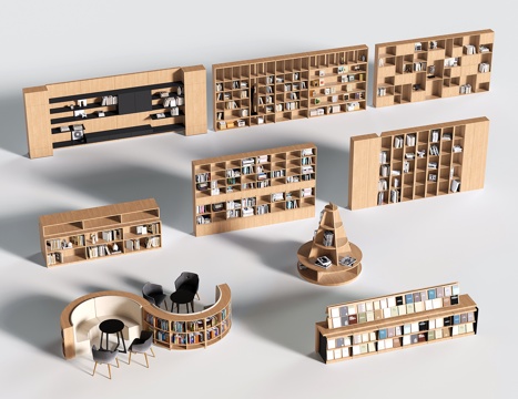 现代书柜书架 展柜货架 置物柜架 展示架 陈列柜su模型