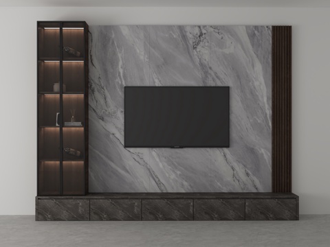  电视背景墙3d模型 