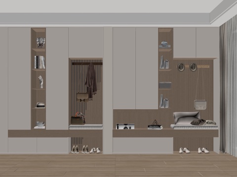 现代隔断鞋柜 装饰柜 隔断柜 换鞋凳 多能功鞋柜su模型