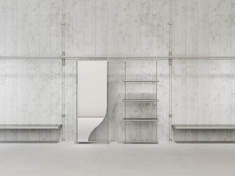  潮牌工业风服装店货架道具挂衣架3d模型 