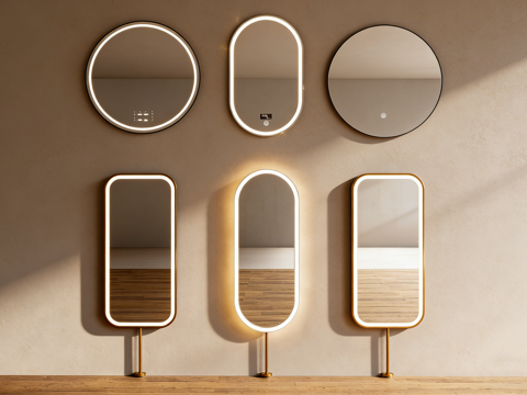  现代简约圆形壁挂镜 金属边框 装饰镜 墙面镜 轻奢壁挂镜su模型 