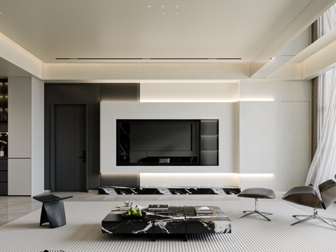  自制现代黑白灰客餐厅3d模型3d模型 