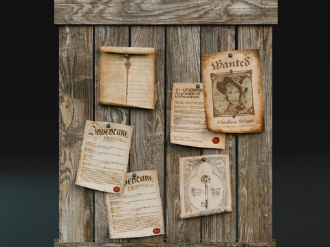 中世纪布告栏 酒馆布告栏 公告栏 通缉令 契约文件su模型