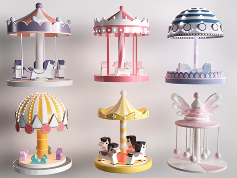  现代旋转木马 儿童游乐设施su模型 