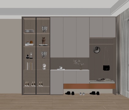 现代鞋柜 入户鞋柜 装饰鞋柜 换鞋凳 装饰柜 饰品摆件 玻璃su模型