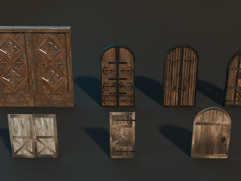 中世纪木门 欧式木门 复古木门 拱形木门su模型