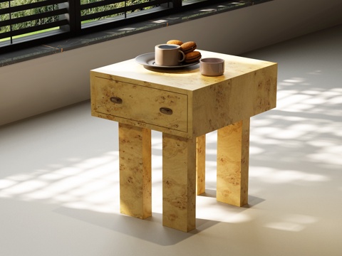  现代中古边几 中古风边几 茶几摆件 食物 咖啡3d模型 