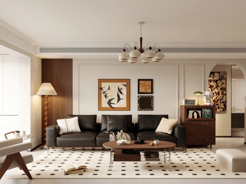  中古风客餐厅 开放厨房 干区 酒柜3d模型 