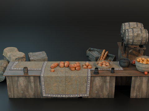 中世纪鬼台 复古酒馆柜台 中世纪摊位 中世纪街道摊位 酒馆柜su模型