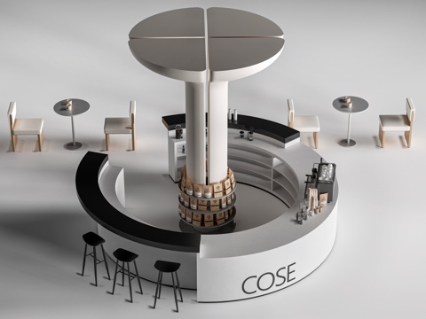 现代圆形咖啡吧台 圆形服务台 圆形茶水台su模型