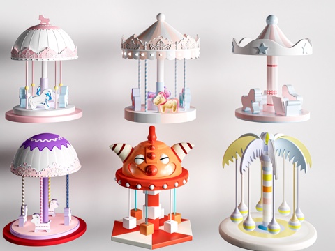  现代旋转木马 儿童游乐设施su模型 