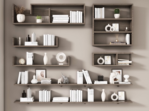  现代置物架 书架 书籍 摆件组合3d模型 