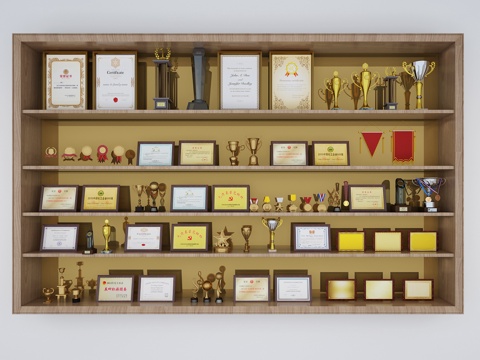  现代奖杯 奖牌 锦旗 摆件 奖状 装饰品 徽章3d模型 