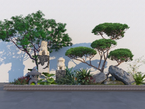  新中式庭院植物组合3d模型 