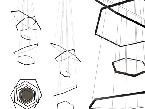  LED长吊灯，六角沙材质3d模型 