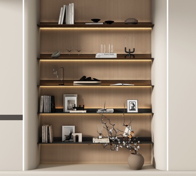 现代置物架 书架 书籍 摆件组合su模型