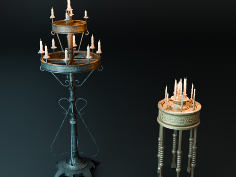 中世纪烛台 落地烛台 铁艺烛台 复古落地烛台 欧式烛台su模型