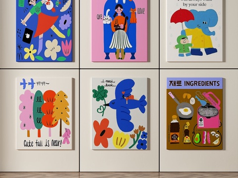  现代，儿童，简约，抽象，组合画3d模型 