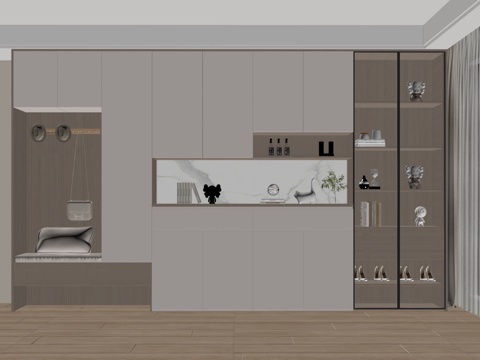 现代鞋柜酒柜一体柜 多功能式鞋柜 装饰柜 餐边柜 饰品摆件su模型