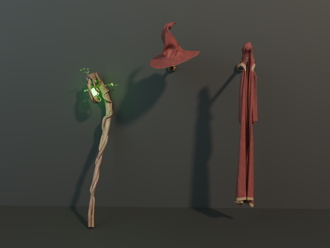 魔法师装备 魔法师斗篷 魔法杖 法杖 斗篷su模型