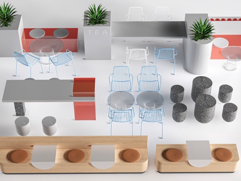 现代咖啡厅桌椅 餐饮桌椅 休闲桌椅 奶茶店桌椅su模型