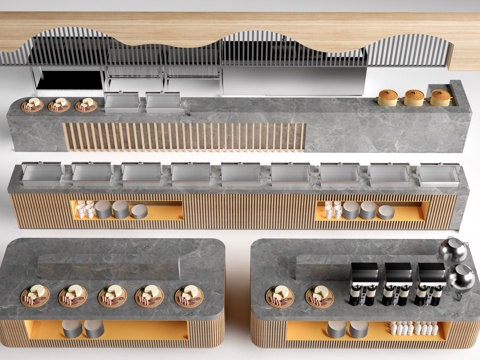 现代自助餐台 餐厅吧台 酒店餐台 餐吧台su模型