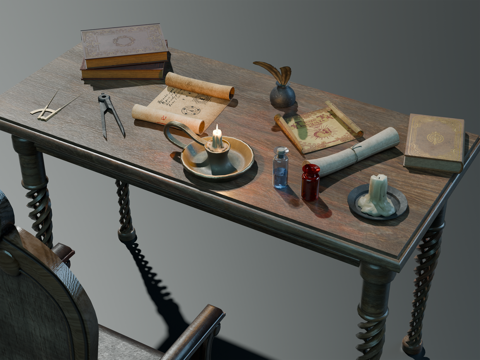 中世纪桌椅 欧式复古桌椅 办公桌椅 实木桌椅 中世纪办公用品su模型