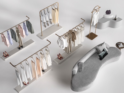 现代服装店衣架 挂衣架 衣帽架su模型