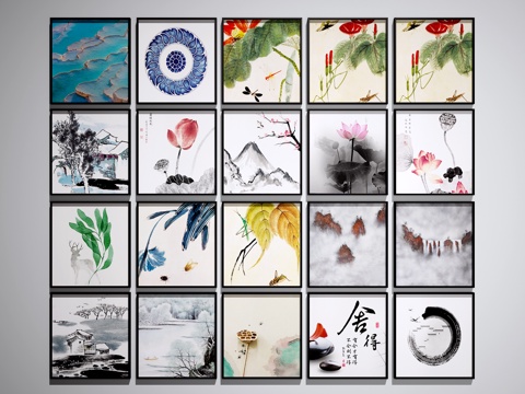  传统中式挂画3d模型 