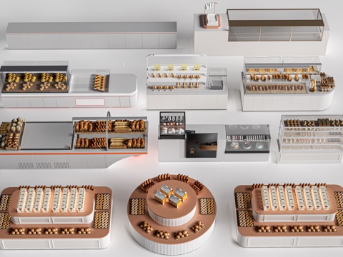 现代咖啡吧台 甜品店货架 收银台 服务台su模型
