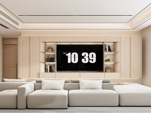  现代原木风客厅3d模型 