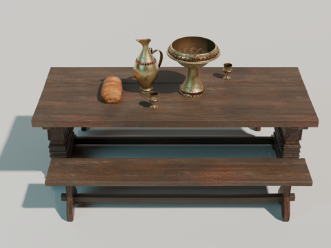 中世纪餐桌 欧式餐桌 长凳餐桌 原木餐桌su模型