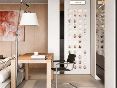  现代开放式书房 书桌椅 落地灯3d模型 