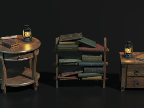 中世纪茶几 欧式桌几 小书柜 复古桌几su模型