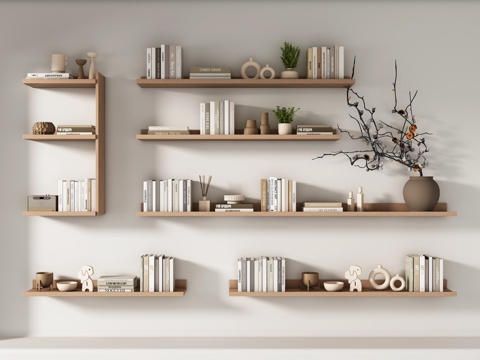 现代置物架 书架 书籍 摆件组合su模型