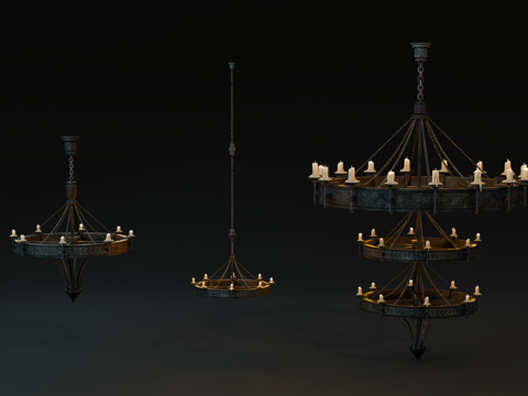 中世纪吊灯 复古烛台吊灯 铁艺吊灯 欧式艺术烛台吊灯su模型
