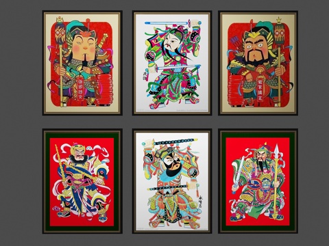  新中式门神挂画组合3d模型 